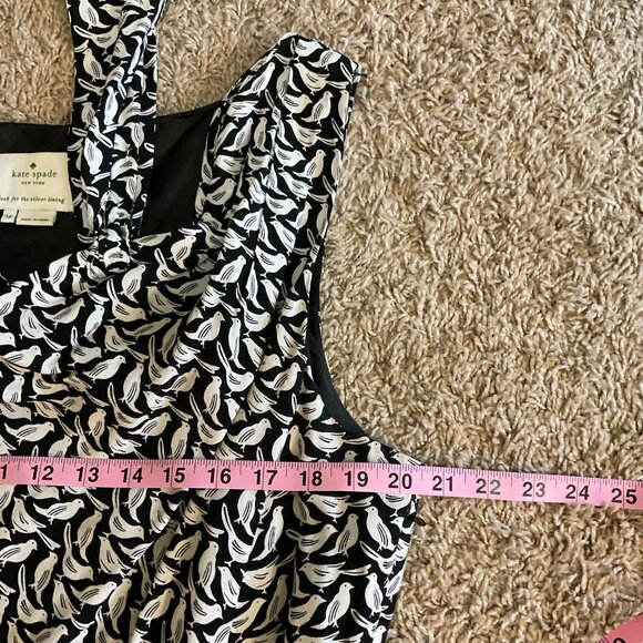 Kate Spade ♠️ Bird Print Sleeveless Draped Neck Midi Dress, Black/White, Size 14 - Picture 9 of 11